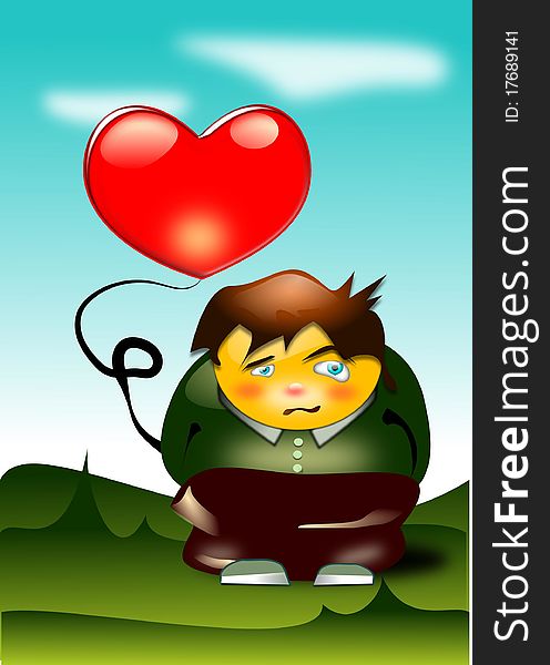 Vector illustration of a boy with a heart balloon boy. Vector illustration of a boy with a heart balloon boy