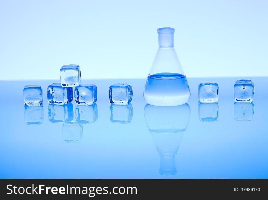 Laboratory glass. Glassware on the blue background.