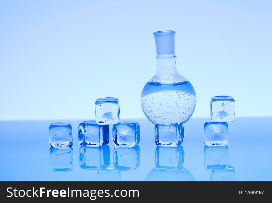 Laboratory glass. Glassware on the blue background.