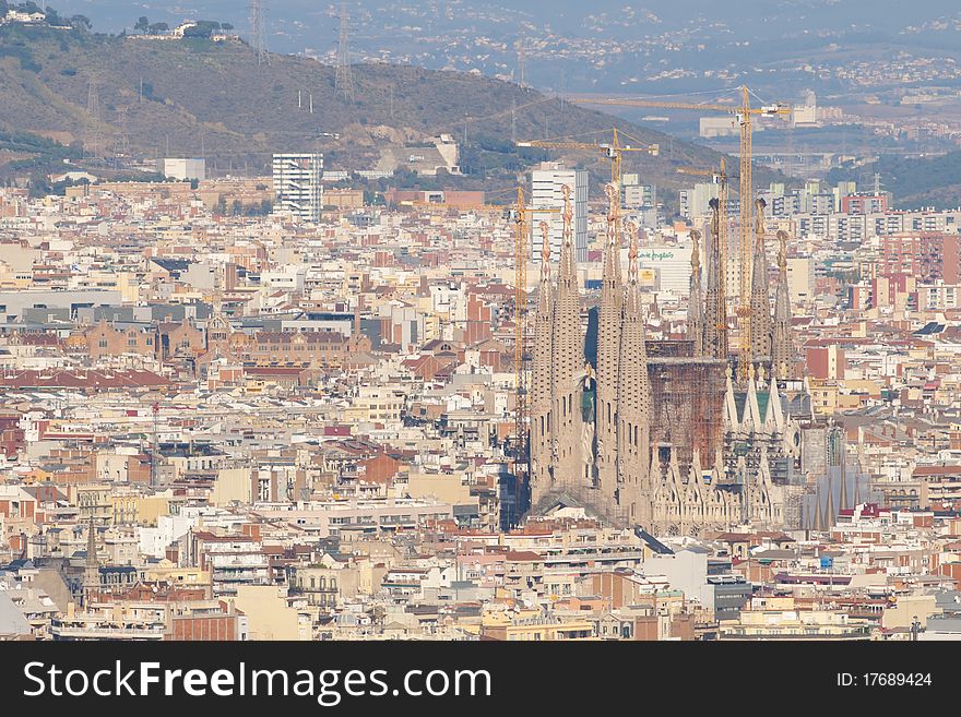 Sagrada Familia in a Cityscape, Barcelona