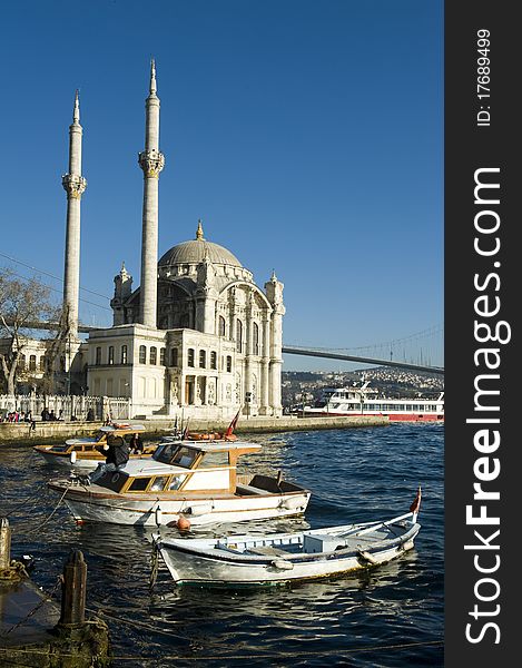 A beautiful view of Ortakoy Mosque and Bosphorus bridge in Istanbul, Turkey. A beautiful view of Ortakoy Mosque and Bosphorus bridge in Istanbul, Turkey