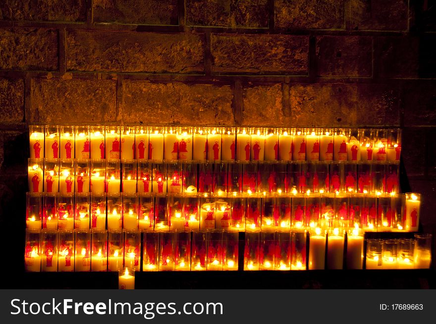 Lighted Candels in a Church on Sunday