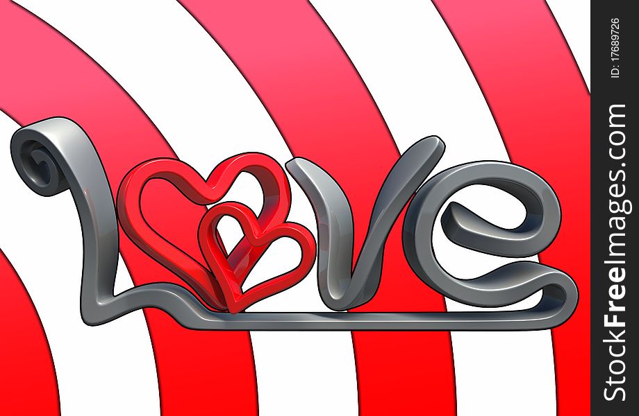 Text saying love in 3D, with background. Text saying love in 3D, with background.