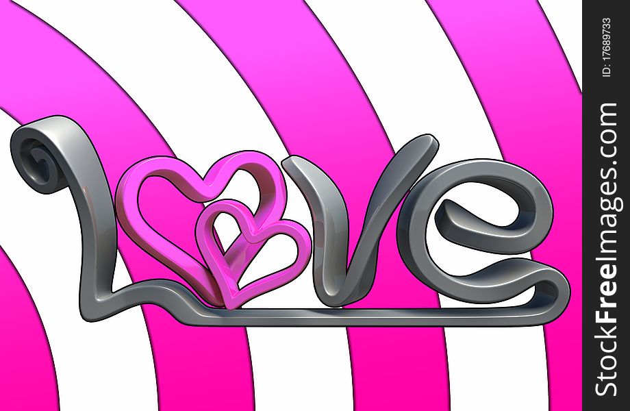 Text saying love in 3D, with background. Text saying love in 3D, with background.