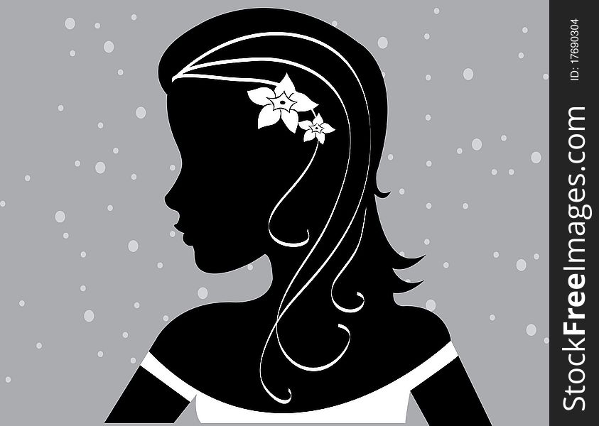 Abstract women illustration grey black snow flower hair face