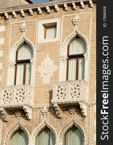 Outside of home in Venice with ornate balcony. Outside of home in Venice with ornate balcony