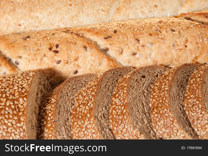 Three baguettes with sesame close up