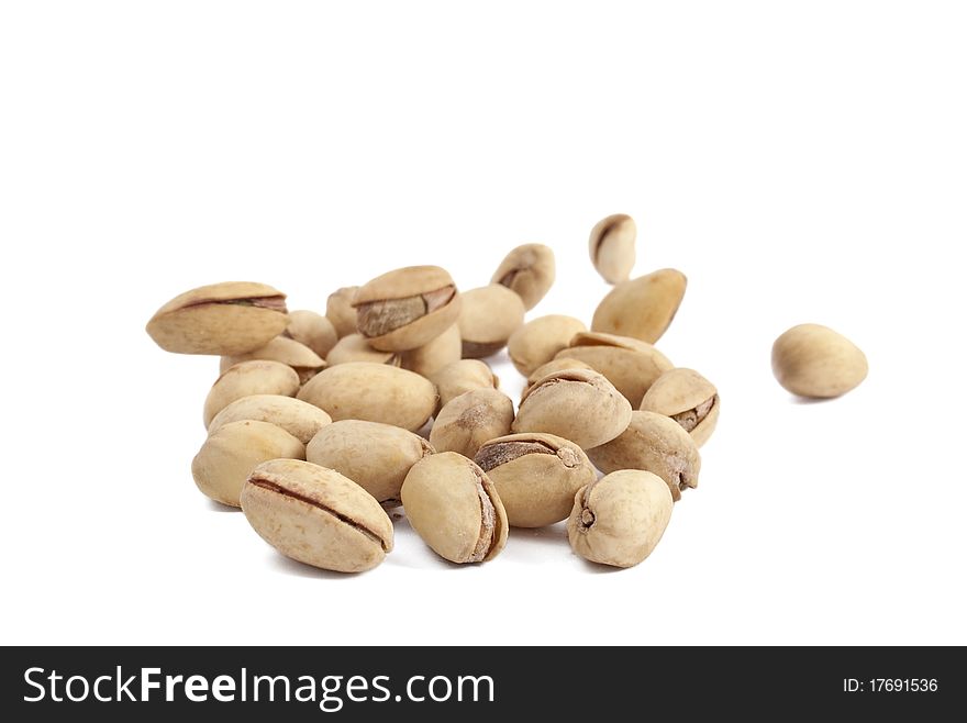 Pistachios on a white background