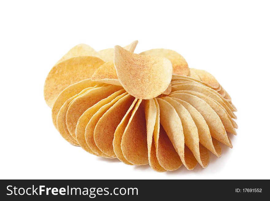 Potato chips on white background