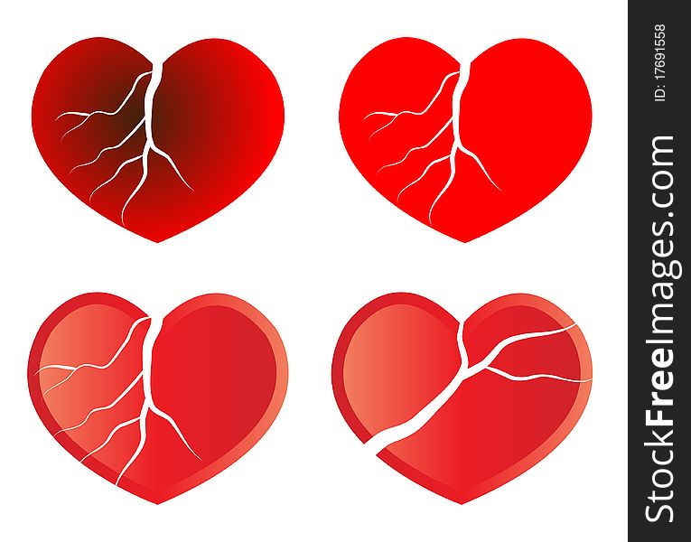 Illustration of four broken hearts