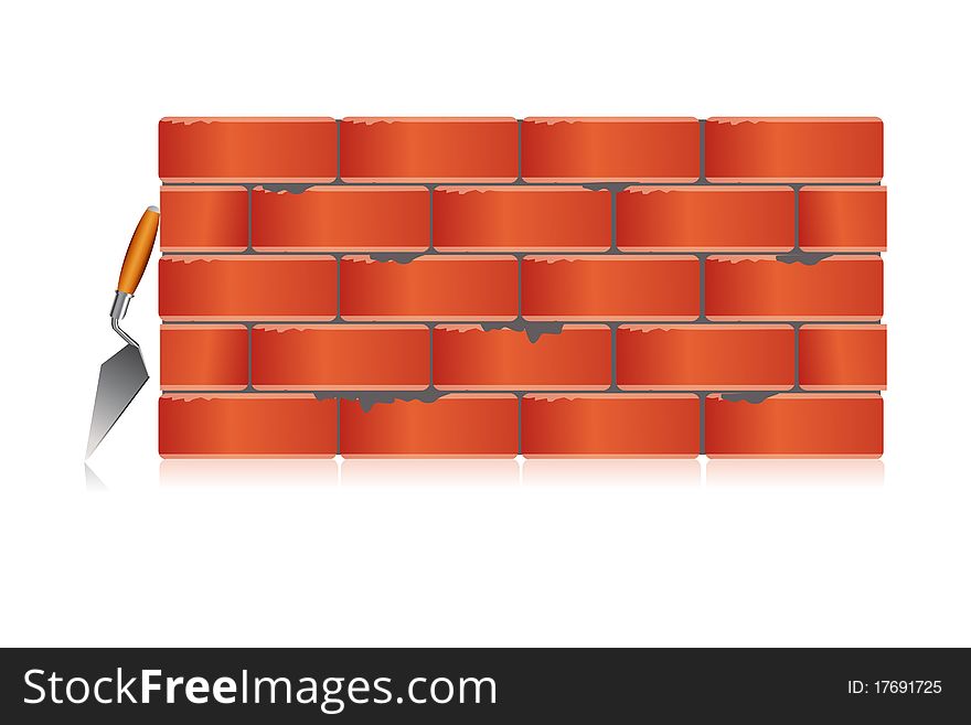 Illustration of brick wall with tool on white background