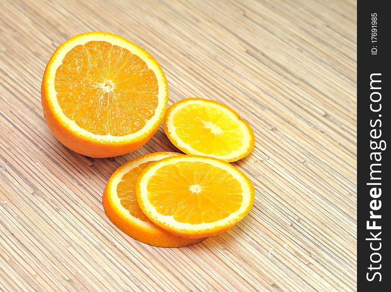 Sliced fresh orange on a table