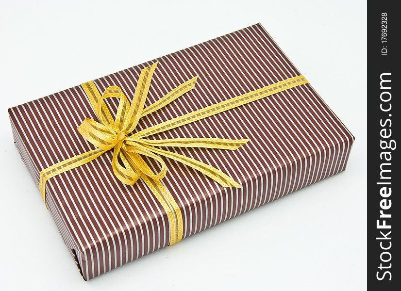 Black Gift Box With White Bar Attached Gold Ribbon