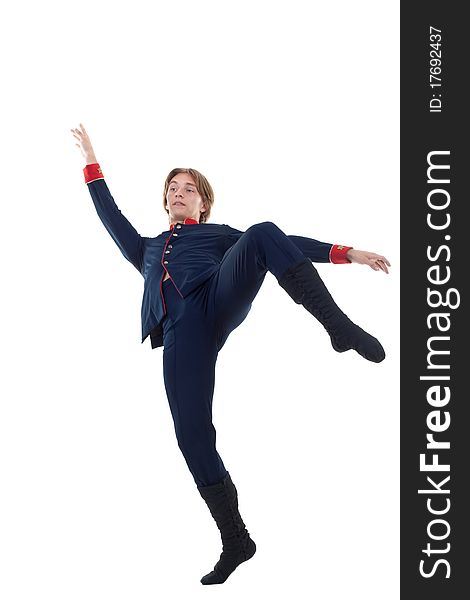 Ballet Dancer leaning backward on a white background