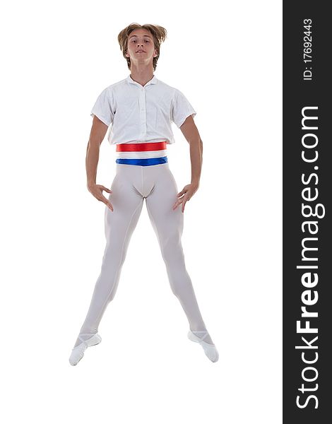 Ballet man jumping on a white background