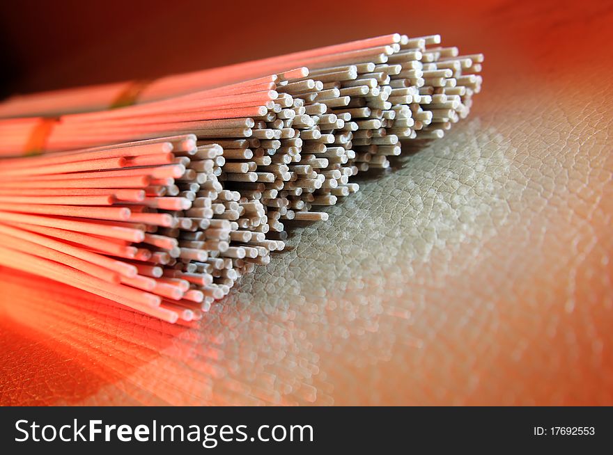 Noodles lying on glass table