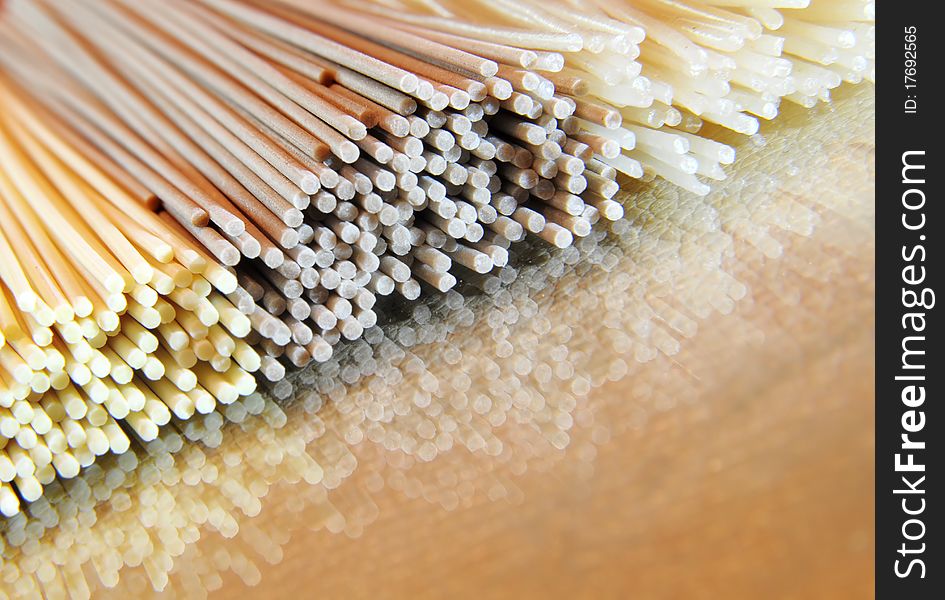 Noodles lying on glass table