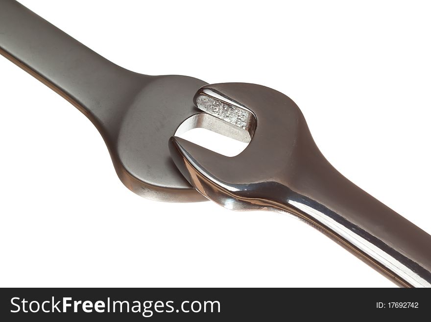 Two Two spanners or wrenches on white isolated background