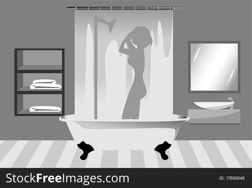 A woman is taking a shower in the bathroom