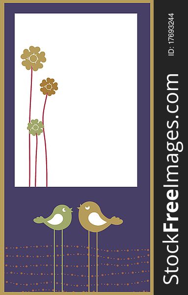 Vector Illustration of retro Flowery design greeting card with two retro-style birds. Vector Illustration of retro Flowery design greeting card with two retro-style birds