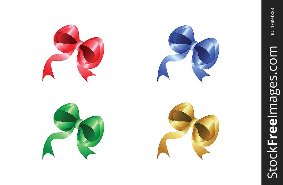 Four glossy bows in various colors for your illustration