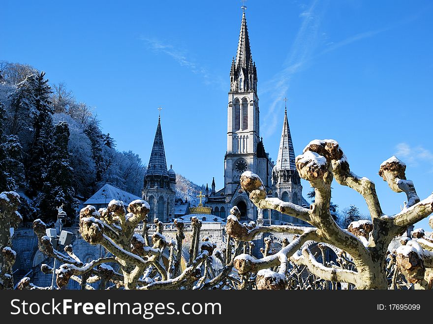 Rosary Basilica Of Lourdes During Winter