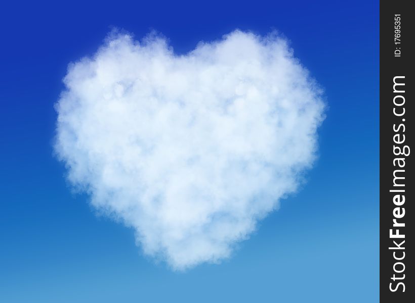 A heart shaped cloud formation against clear blue sky.