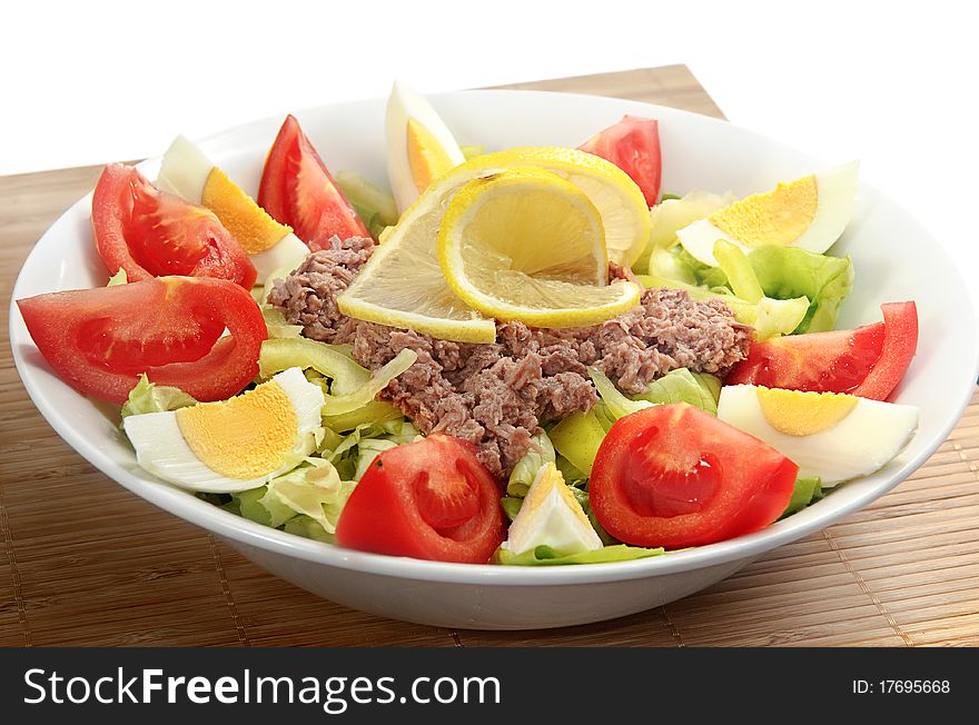 Tuna fish with salad,lemon and tomato