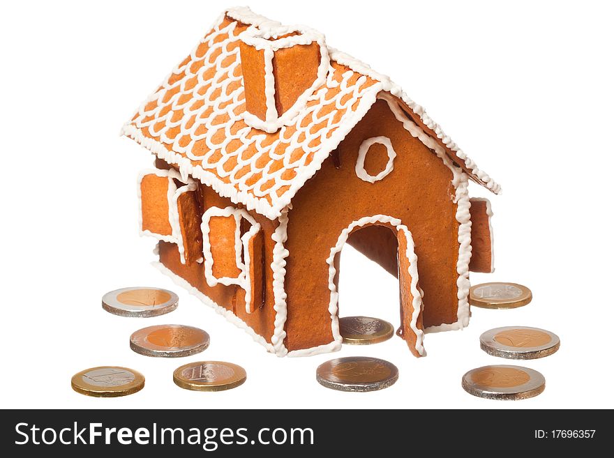 Christmas gingernut house with Euro coins