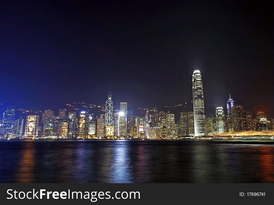 Hong Kong Night View Along Victoria Harbour