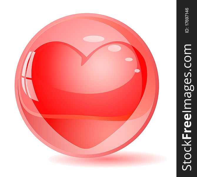 Red heart inside the ball on a white background.