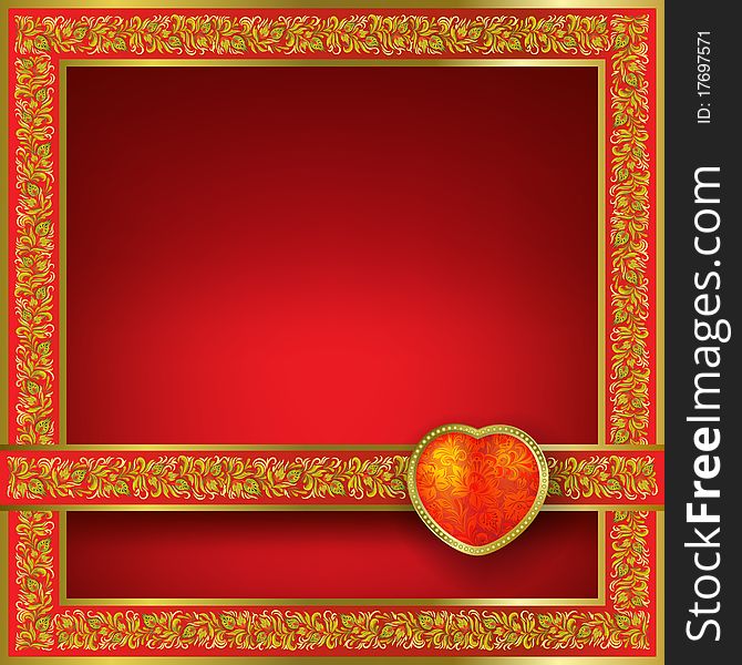 Valentines greeting with red heart and floral frame