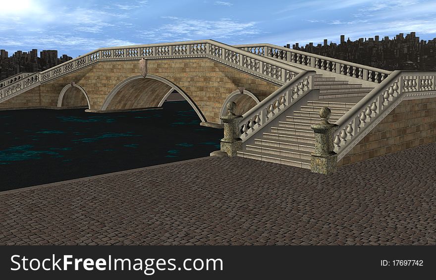 3D Render Bridge over Canal