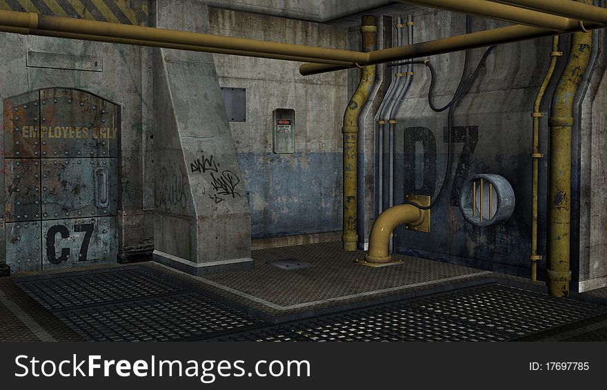 3D render of an abandoned industrial area. Sized to fit a widescreen monitor. 3D render of an abandoned industrial area. Sized to fit a widescreen monitor.