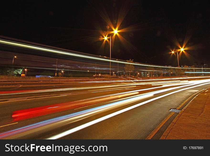 Busy traffic in Hong Kong at night