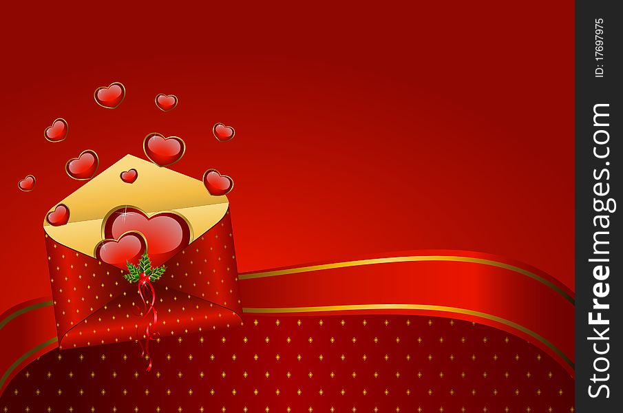 Celebratory envelope with hearts illustration for a design
