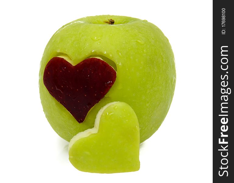 Red and Green Apple in heart shape. Red and Green Apple in heart shape