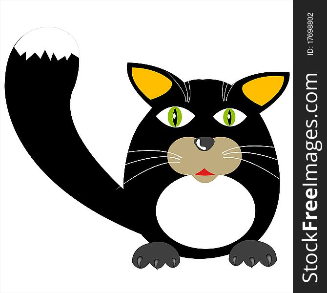 Drawing of the black cat on white background. Drawing of the black cat on white background