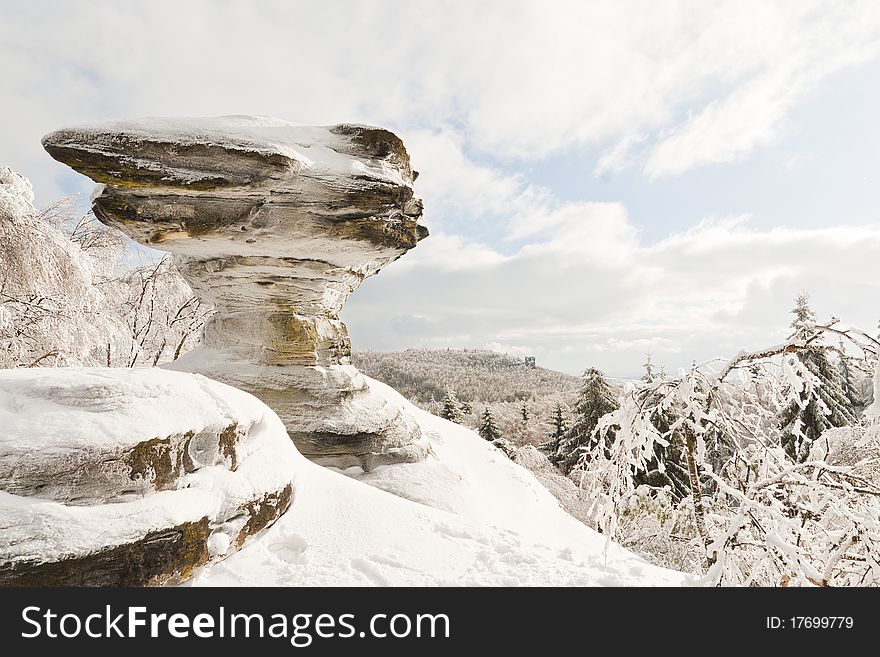 Snow covered landscape - Tiske steny rocks and trees. Snow covered landscape - Tiske steny rocks and trees