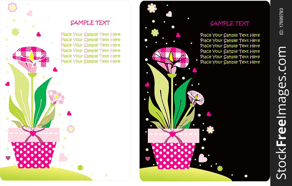 Set of cards with flowers on the combined black and white background. Set of cards with flowers on the combined black and white background