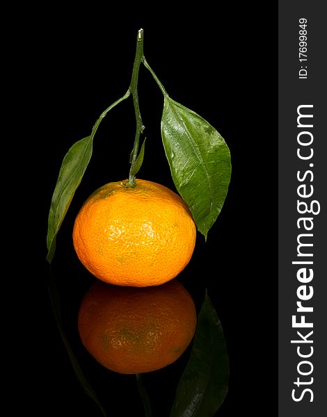 Tangerine with leafs isolated on black. Tangerine with leafs isolated on black
