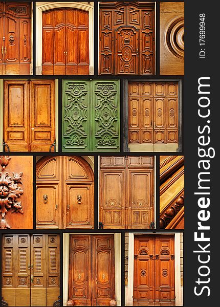 Collection of old wooden doors from Turin, Italy