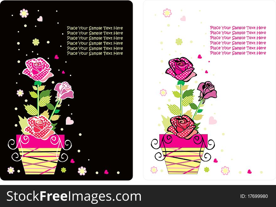 Set of cards with flowers on the combined black and white background. Set of cards with flowers on the combined black and white background