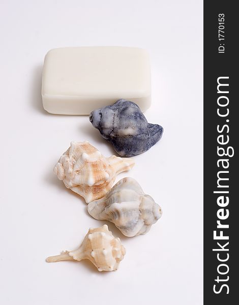 SPA Items - isolated soap and seashell. SPA Items - isolated soap and seashell