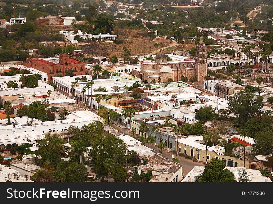 General aerial view of the town of Alamos, in the northern state of Sonora, Mexico, Latin America