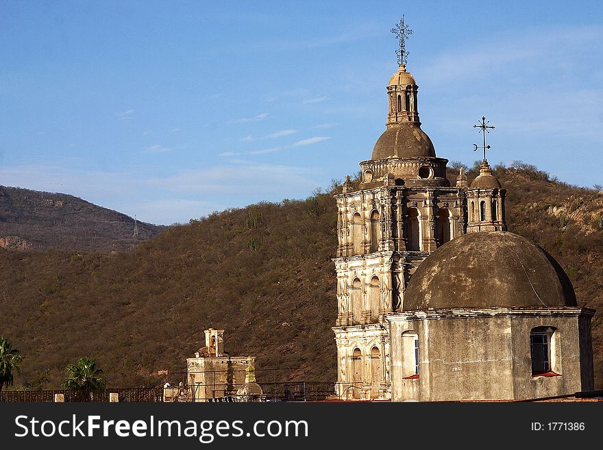 View of the church in the town of Alamos, in the northern state of Sonora, Mexico, Latin America