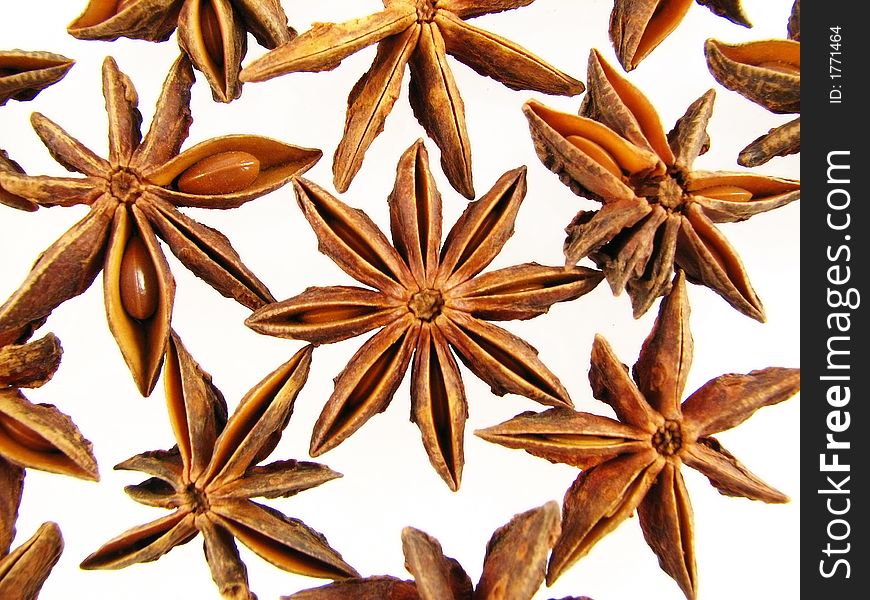 Anise stars on the white background