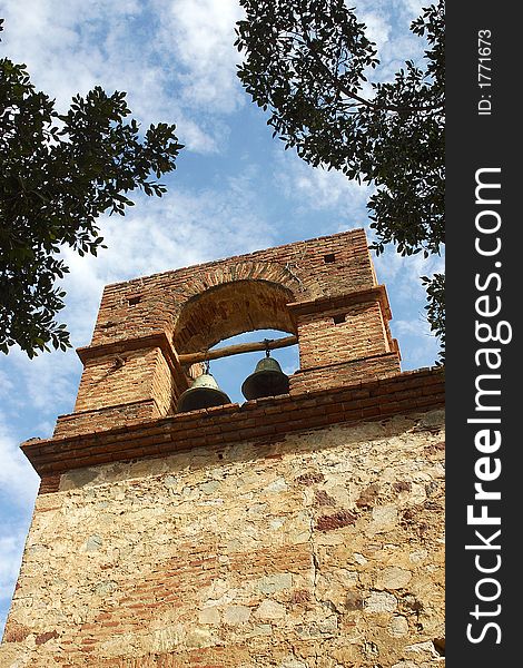 Tower with bells from a chapel in the town of Alamos, in the northern state of Sonora, Mexico, Latin America