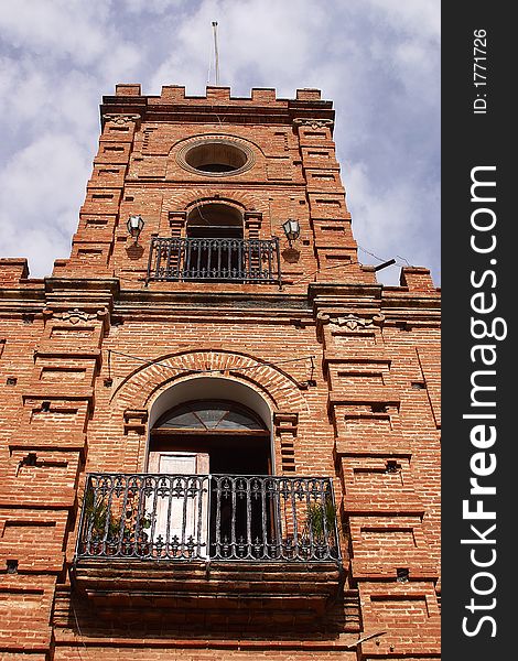 Brick building in the centre of the town of Alamos in the northern state of Sonora, Mexico, Latin America