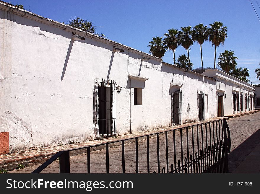 Detail view of the walls of  colonial houses in the town of Alamos in the northern state of Sonora, Mexico, Latin America